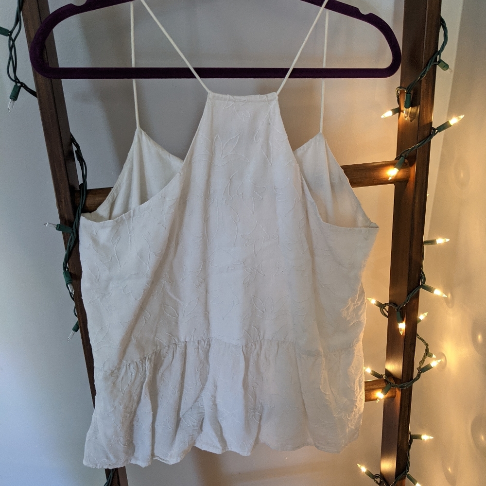 LOFT Racerback White Embriodered Top (M) - Picture 5 of 8